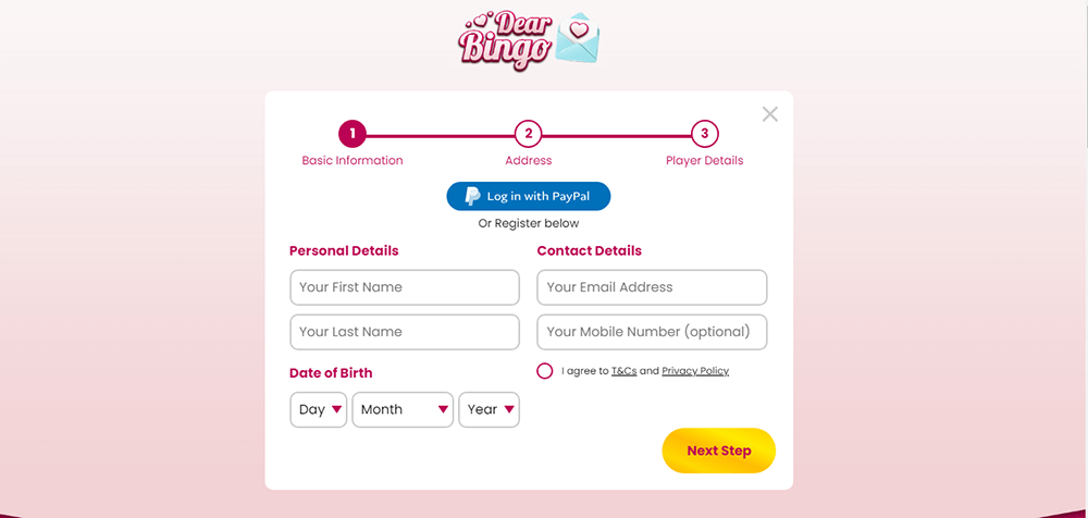 Dear Bingo REgistration